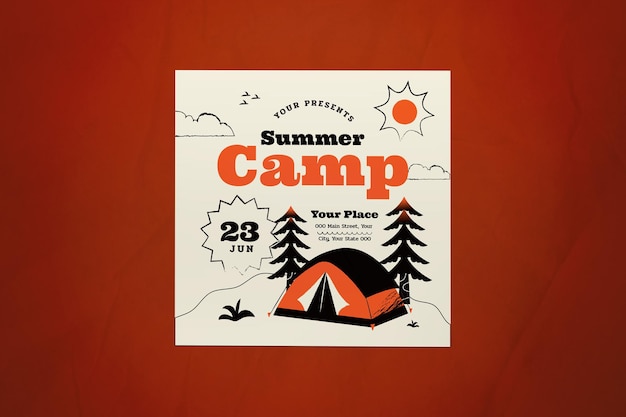 PSD white flat design summer camp instagram-beitrag