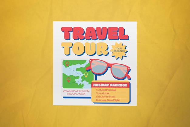 PSD white flat design travel tour envío en las redes sociales