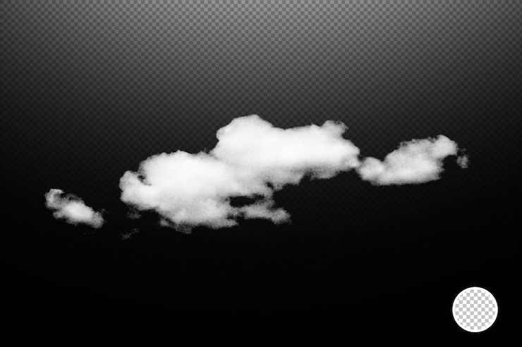 PSD white fluffy cloud against a dark transparent background