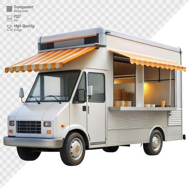 PSD white food truck with awning