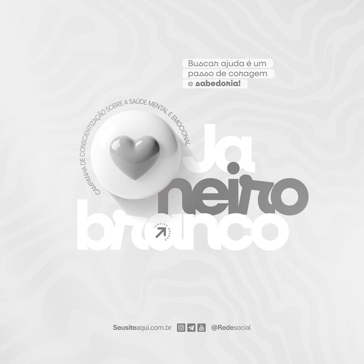 PSD white january mês de conscientização sobre saúde mental e emocional janeiro branco mídia social editável psd