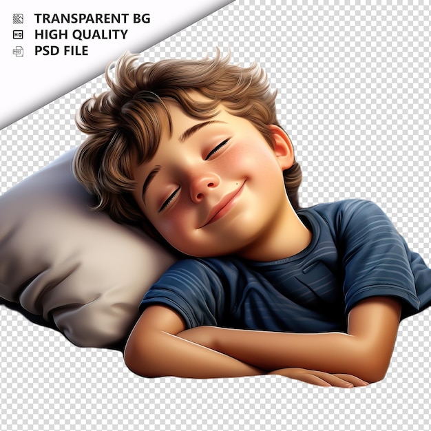 PSD white kid napping 3d estilo de desenho animado isola de fundo branco