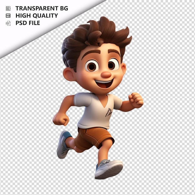 PSD white kid running 3d cartoon-stil mit weißem hintergrund