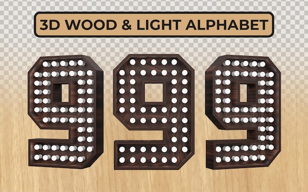 White Light Bulb in realistic 3D wooden Alphabet letters