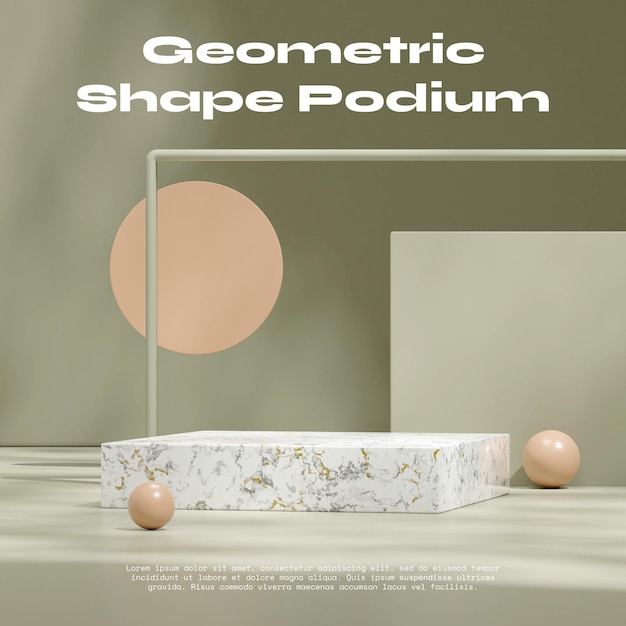white marble block podium in square green wall scene with brown accent 3d render scene mockup