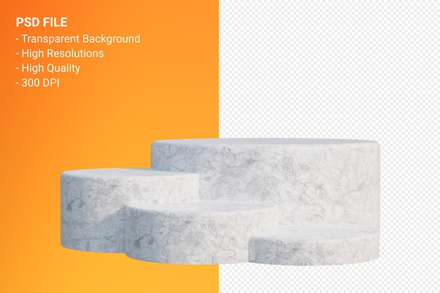 White Marble Podium minimal on transparent for cosmetic product presentation