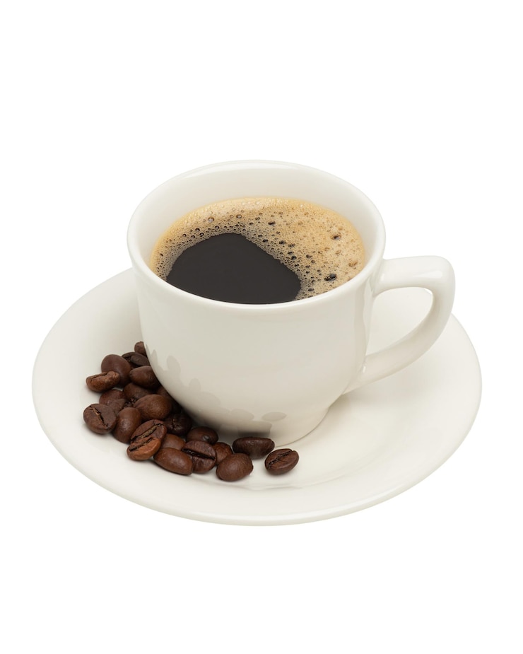 PSD white mug with coffee on white isolated background