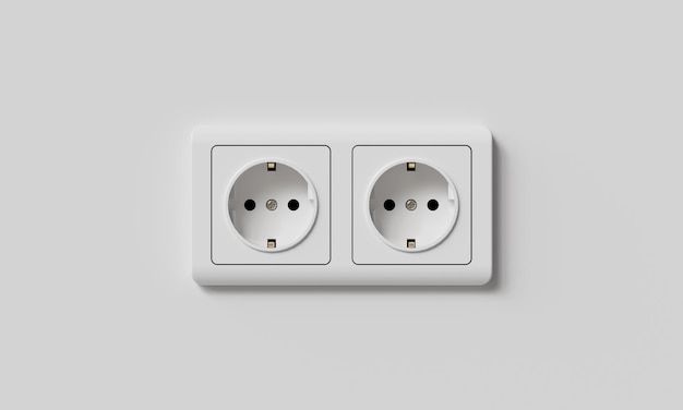 White Power Socket on White Wall 3D Rendering
