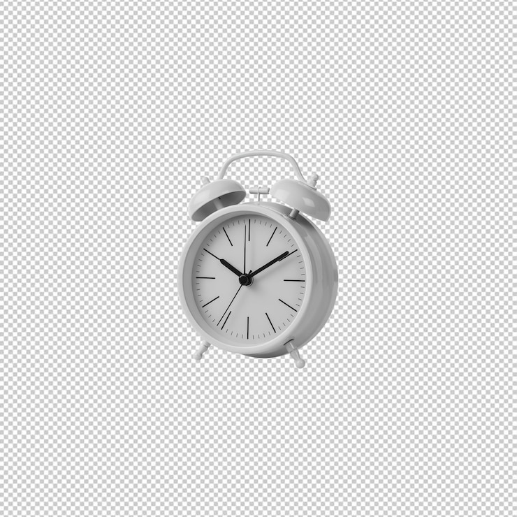 PSD white retro alarm clock on transparent background