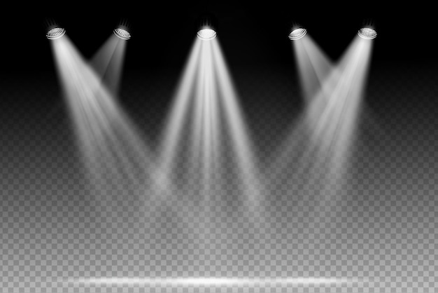 White spotlight shines on transparent background Glowing light effect Scene spotlight on stage Sp
