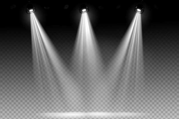 White spotlight shines on transparent background Glowing light effect Scene spotlight on stage Sp
