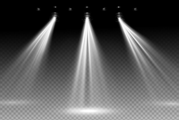 White spotlight shines on transparent background Glowing light effect Scene spotlight on stage Sp