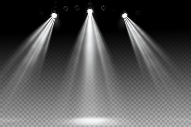 White spotlight shines on transparent background Glowing light effect Scene spotlight on stage Sp
