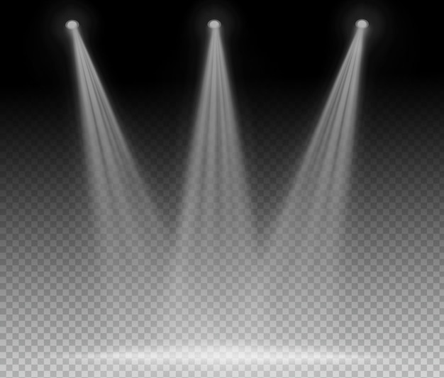 White spotlight shines on transparent background Glowing light effect Scene spotlight on stage Sp