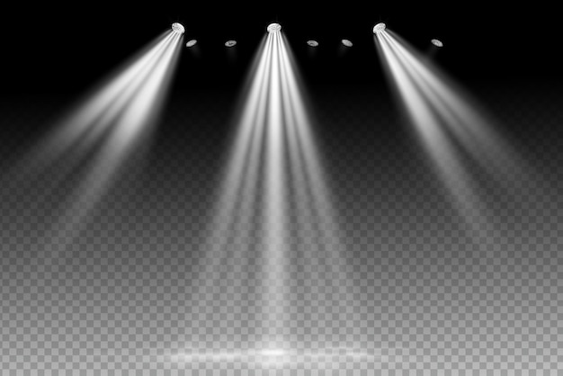 White spotlight shines on transparent background Glowing light effect Scene spotlight on stage Sp