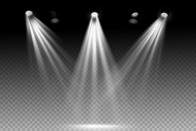 White spotlight shines on transparent background Glowing light effect Scene spotlight on stage Sp