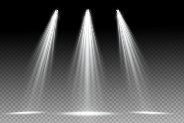 White spotlight shines on transparent background Glowing light effect Scene spotlight on stage Sp