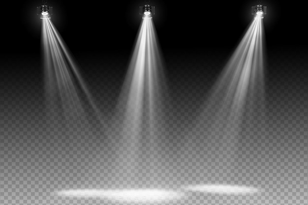 White spotlight shines on transparent background Glowing light effect Scene spotlight on stage Sp