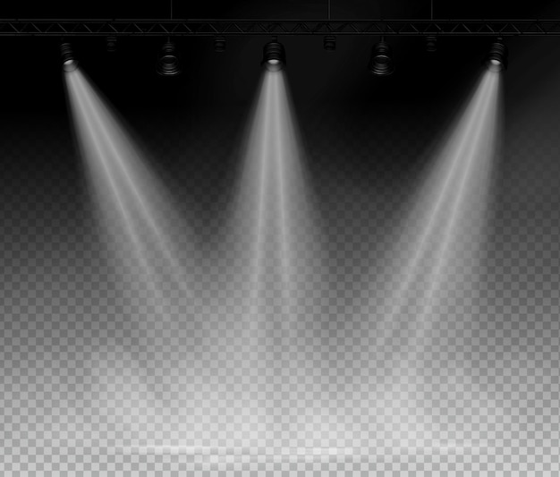 White spotlight shines on transparent background Glowing light effect Scene spotlight on stage Sp