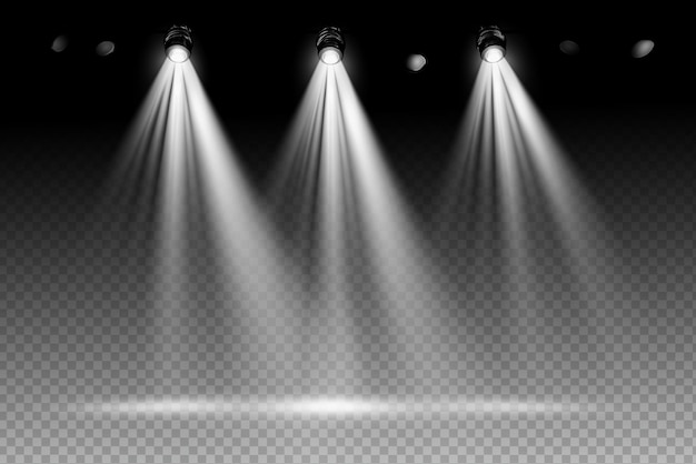 White spotlight shines on transparent background Glowing light effect Scene spotlight on stage Sp