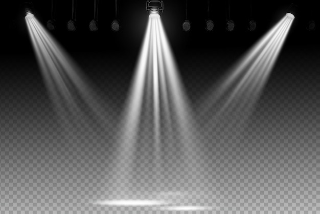 White spotlight shines on transparent background Glowing light effect Scene spotlight on stage Sp