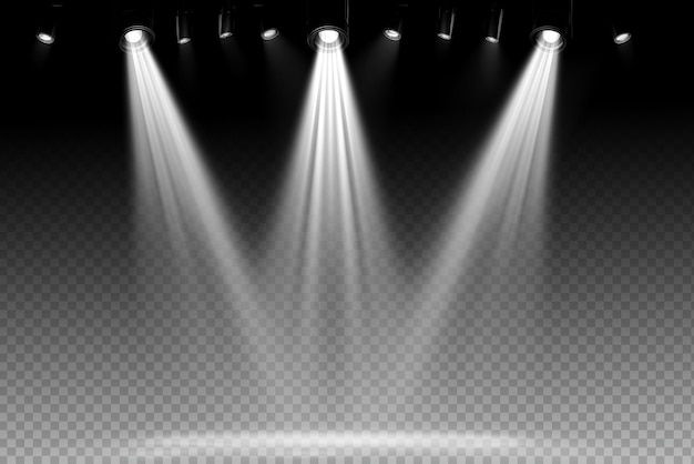 White spotlight shines on transparent background Glowing light effect Scene spotlight on stage Sp