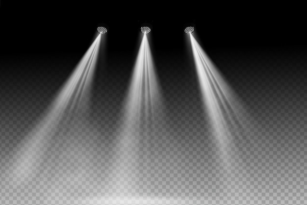White spotlight shines on transparent background Glowing light effect Scene spotlight on stage Sp
