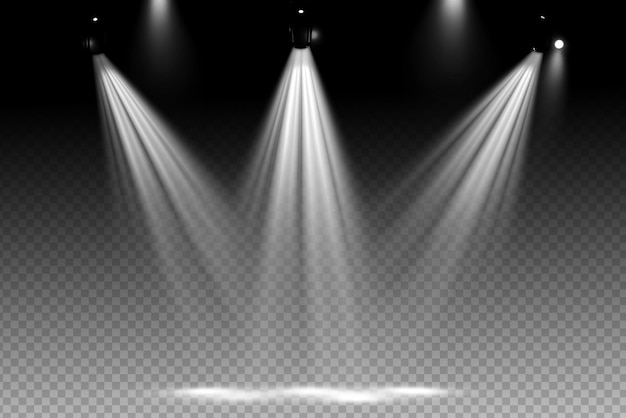 White spotlight shines on transparent background Glowing light effect Scene spotlight on stage Sp