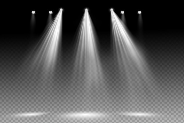 White spotlight shines on transparent background Glowing light effect Scene spotlight on stage