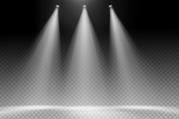 White spotlight shines on transparent background Glowing light effect Scene spotlight on stage