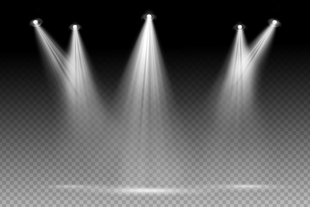 White spotlight shines on transparent background Glowing light effect Scene spotlight on stage