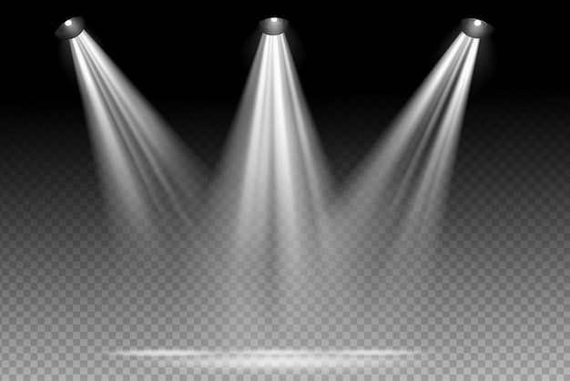 White spotlight shines on transparent background Glowing light effect Scene spotlight on stage