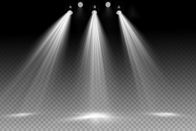 White spotlight shines on transparent background Glowing light effect Scene spotlight on stage