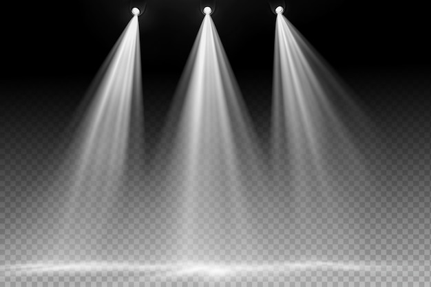 White spotlight shines on transparent background Glowing light effect Scene spotlight on stage