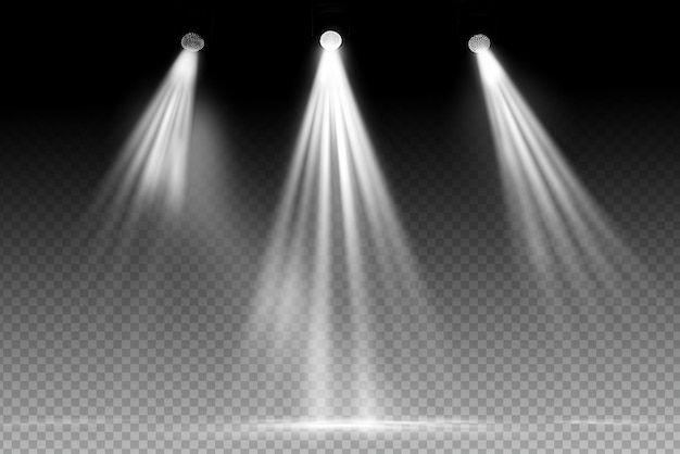White spotlight shines on transparent background Glowing light effect Scene spotlight on stage