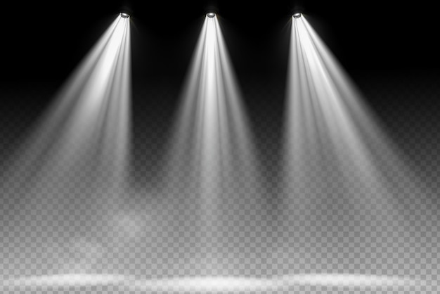 White spotlight shines on transparent background Glowing light effect Scene spotlight on stage