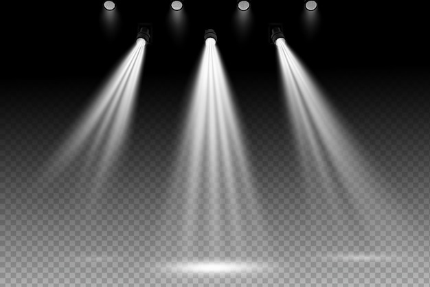 White spotlight shines on transparent background Glowing light effect Scene spotlight on stage
