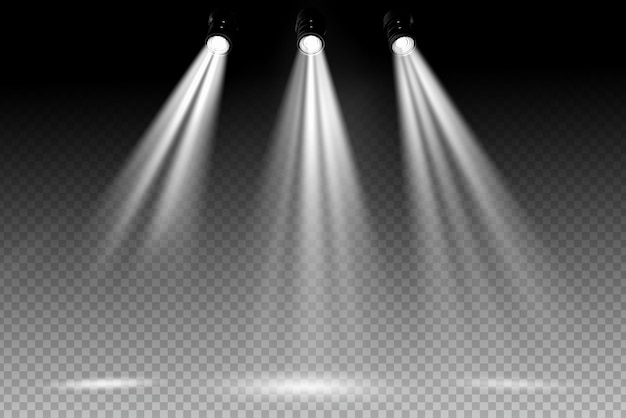 White spotlight shines on transparent background Glowing light effect Scene spotlight on stage