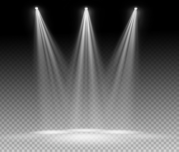 White spotlight shines on transparent background Glowing light effect Scene spotlight on stage
