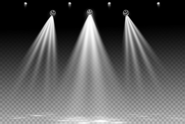 White spotlight shines on transparent background Glowing light effect Scene spotlight on stage