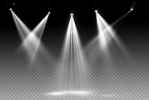 White spotlight shines on transparent background Glowing light effect Scene spotlight on stage