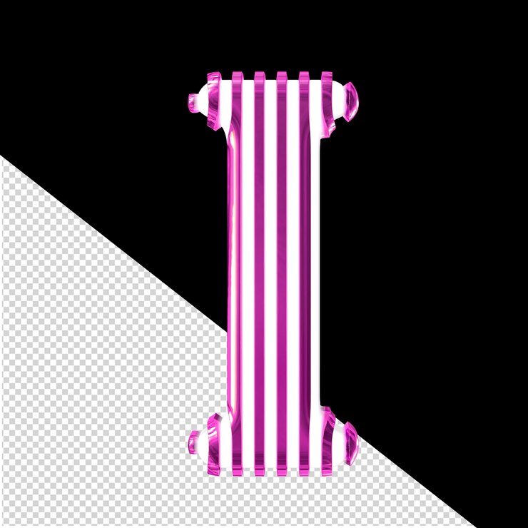 PSD white symbol with purple vertical ultra thin straps letter i