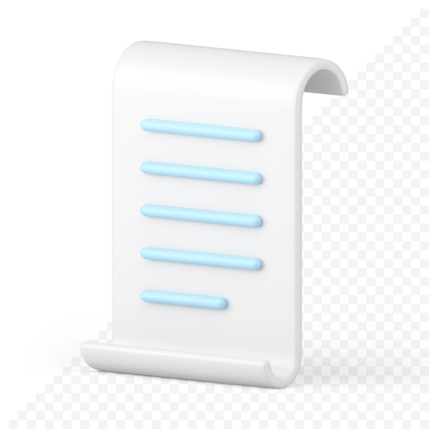 White vertical paper curved file documentation text information 3d icon realistic