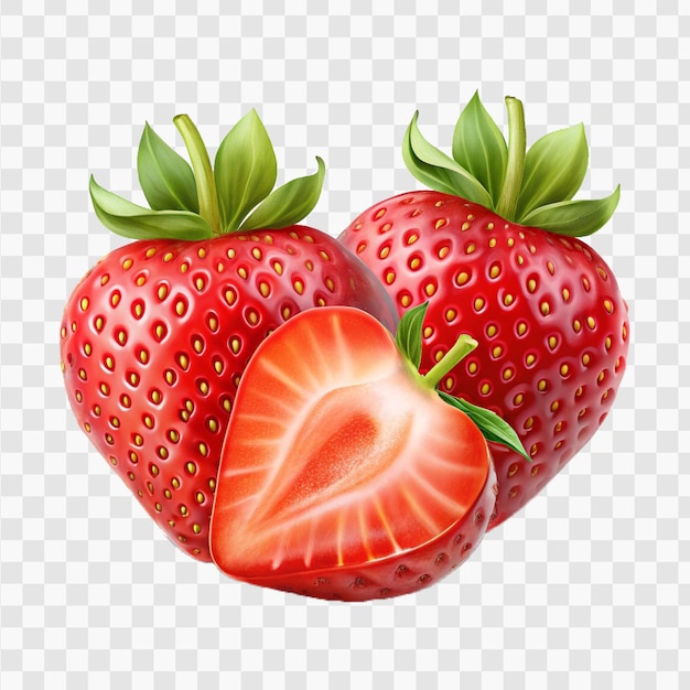 whole strawberry fruit with slice png isolated on transparent background