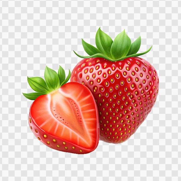 whole strawberry fruit with slice png isolated on transparent background