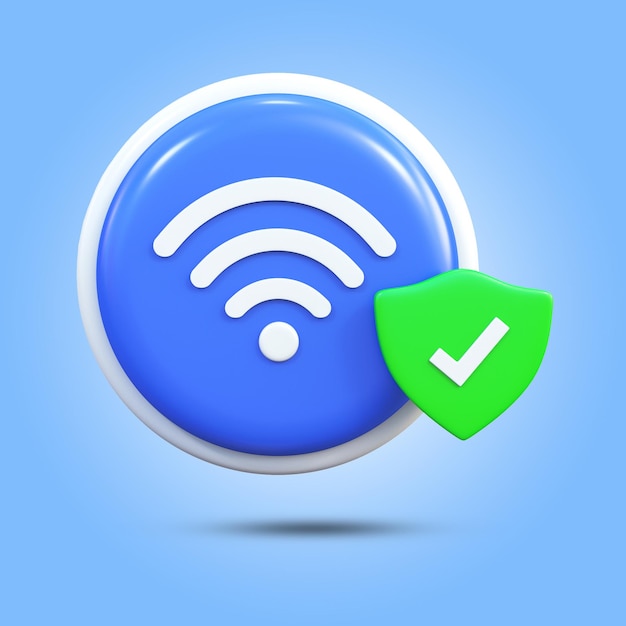 Wi-Fi-Netzwerk-Sicherheits-Schaltfläche 3D-Rendering PSD-Mockup