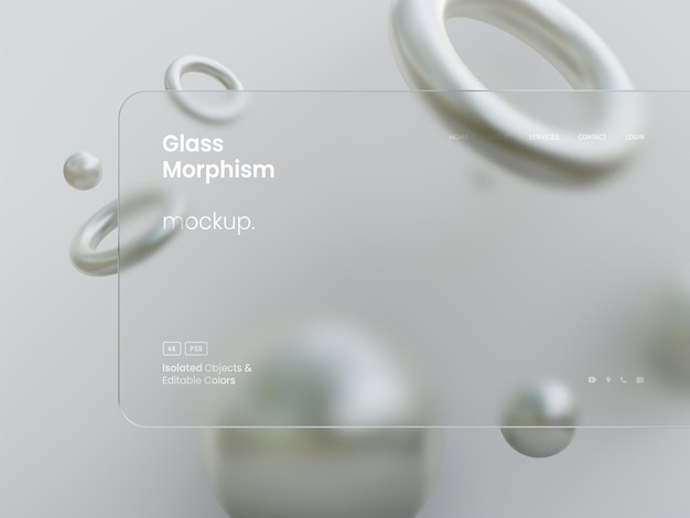 Wide Interface presentation mockup with frosted glass morphism effects 3D Render