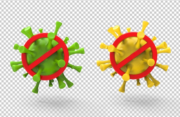 Wiedergabe 3d der Koronaviruswarnung mit roten Stoppschildern