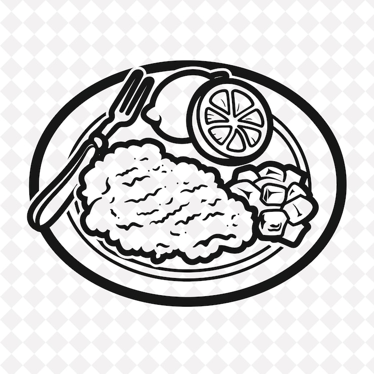 PSD wiener schnitzel food icon with a breaded and fried veal cut flat illustration food vector design