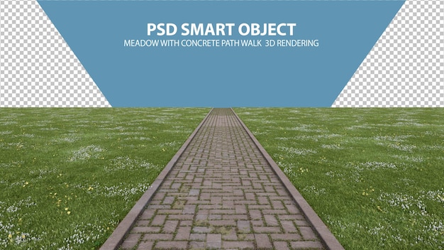Wiese mit Betonpfad 3D-Rendering von isolierten Objekten